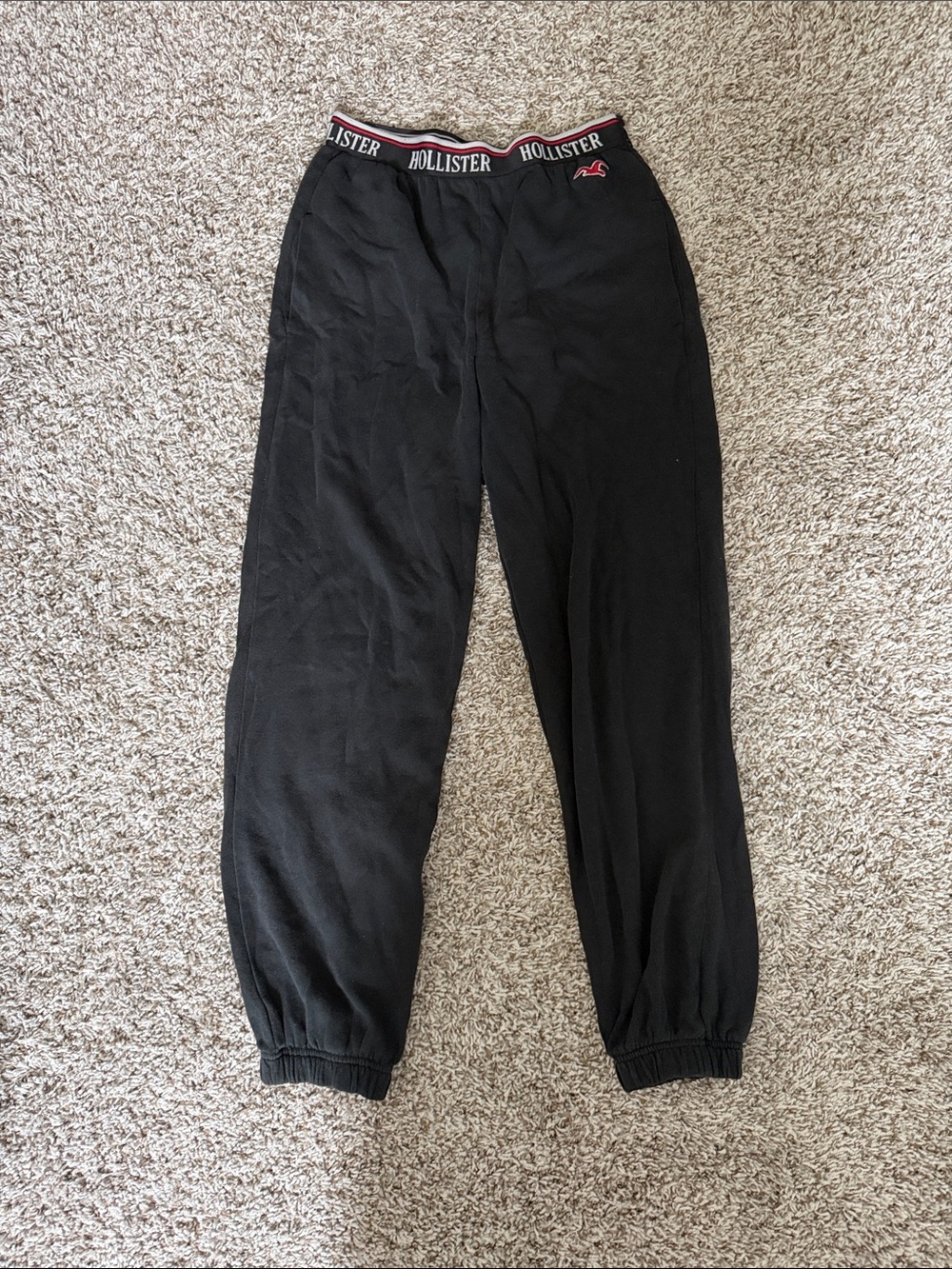 Hollister Black Joggers with Red Logo Trim